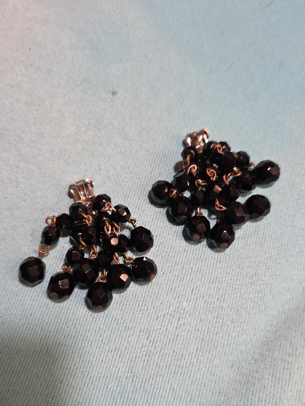Laguna Black Glass Clip On Cluster Drop Earrings